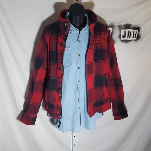 HOLLISTER black and red plaid coat Mens sz L - shipping incl - Picture 11 of 16
